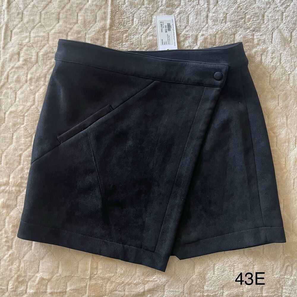 NWT-William B Asymmetrical‎ Hem Eco Black Suede Mini Skirt Sz S MSRP $62